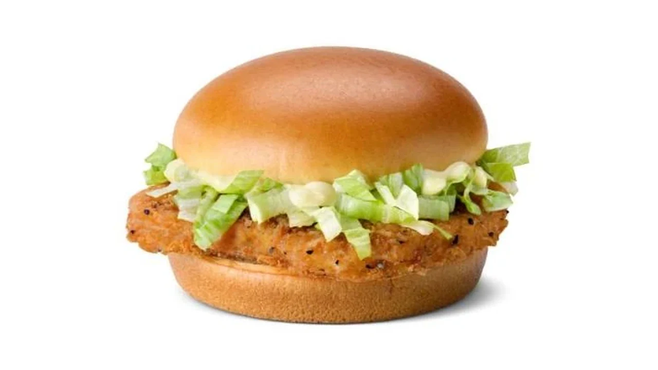 McDonald's McChicken sandwich with crispy chicken patty, shredded lettuce and mayo